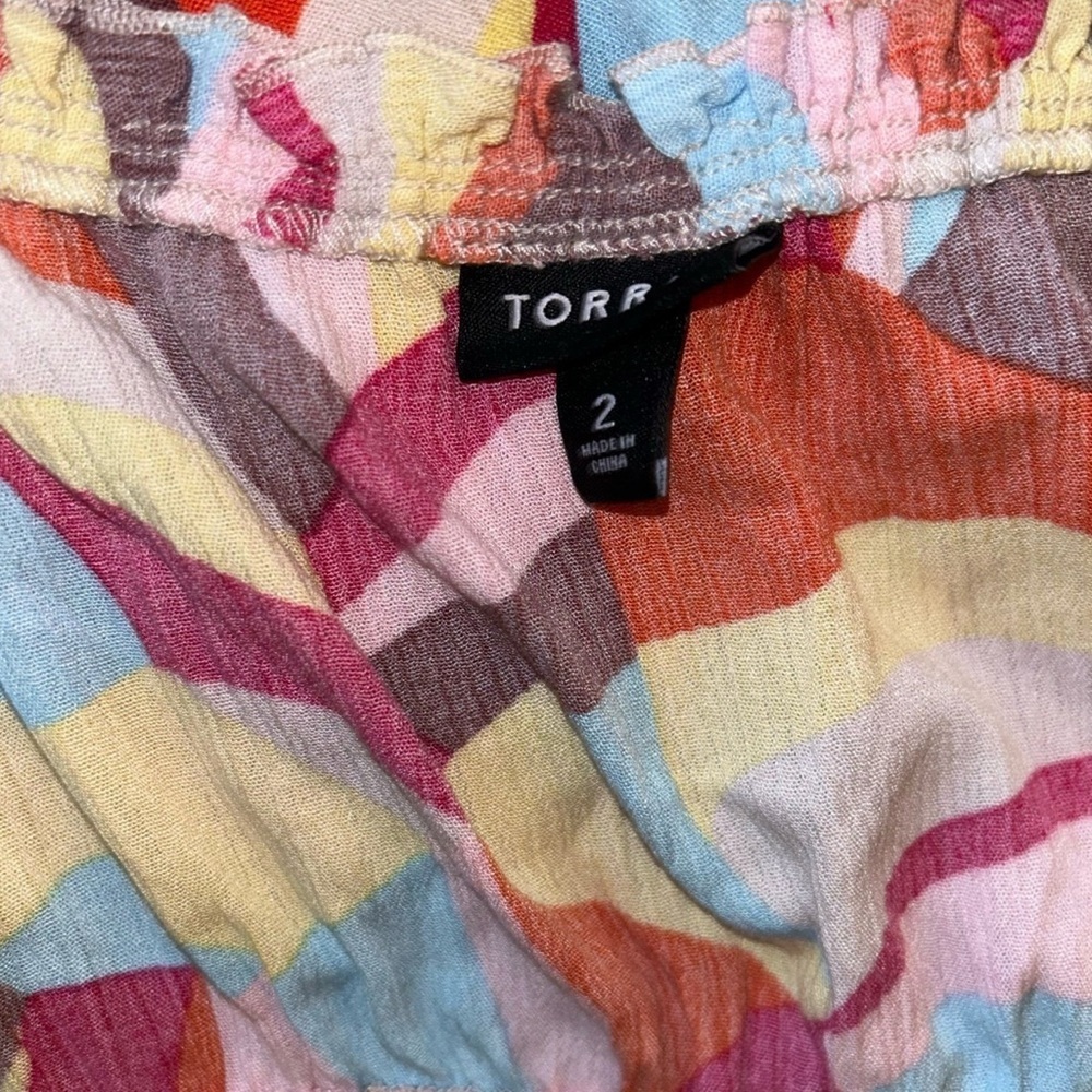 torrid Colorful Abstract Ruffle Tank Top - Red, Yellow, Blue, Pink, Brown - Picture 5 of 6
